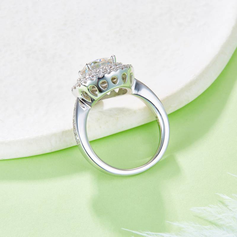 豪镶圆形S925银镀白金MoissaniteWomen's Ring2.0ctD级